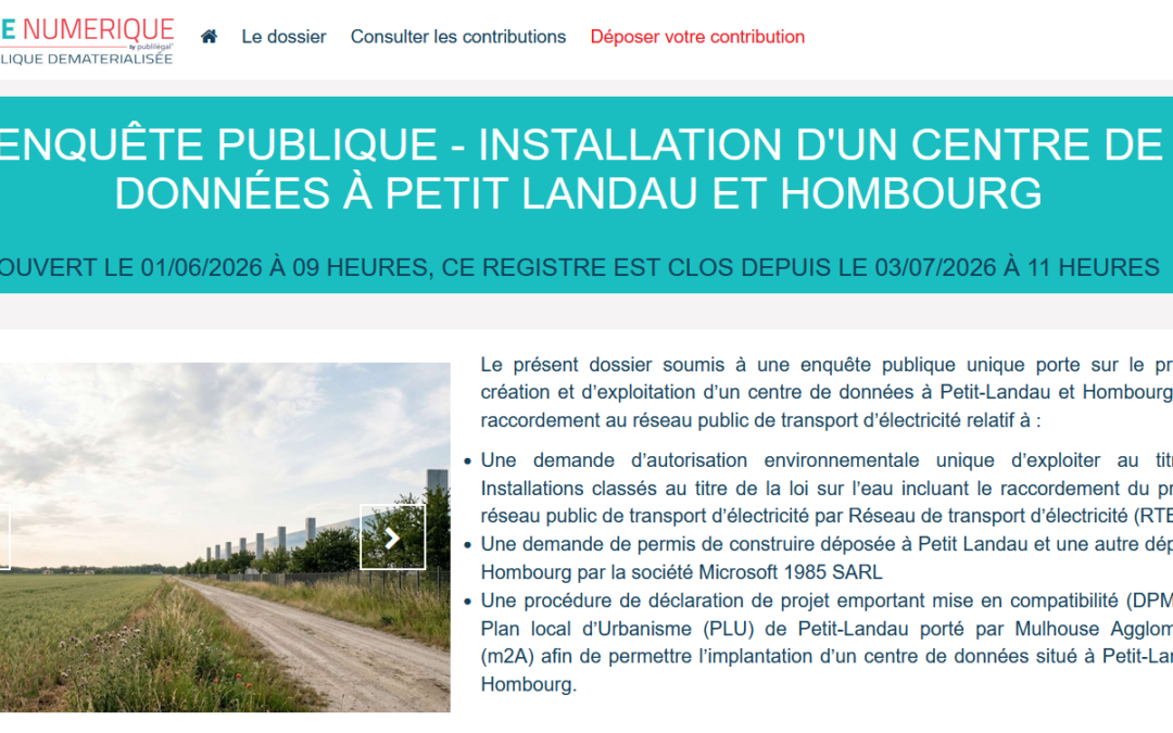 Contributions sur la consultation publique à propos du projet de datacenter de Petit-Landau (68)